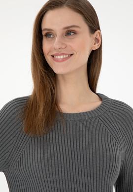 Kadın Gri Melanj Bisiklet Yaka Kazak - 50297095045