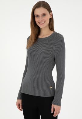 Kadın Gri Melanj Bisiklet Yaka Kazak - 50297095045