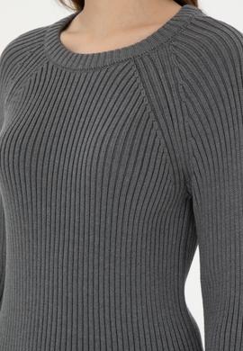 Kadın Gri Melanj Bisiklet Yaka Kazak - 50297095045