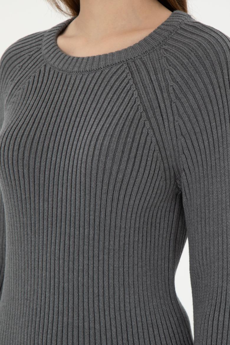 Kadın Gri Melanj Bisiklet Yaka Kazak - 50297095045