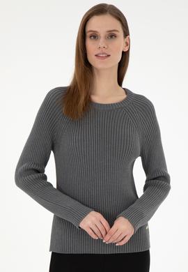 Kadın Gri Melanj Bisiklet Yaka Kazak - 50297095045