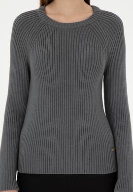 Kadın Gri Melanj Bisiklet Yaka Kazak - 50297095045