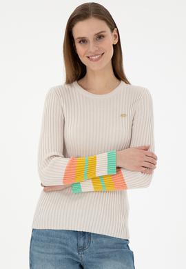 Kadın Krem Bisiklet Yaka Kazak - 50297099014