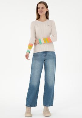 Kadın Krem Bisiklet Yaka Kazak - 50297099014