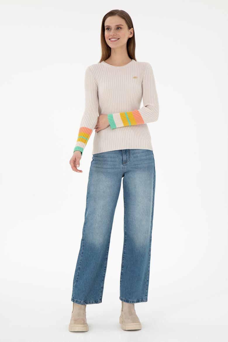 Kadın Krem Bisiklet Yaka Kazak - 50297099014