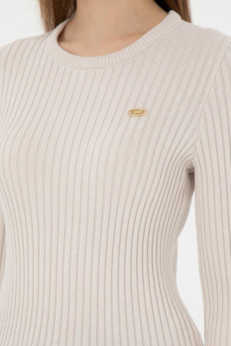 Kadın Krem Bisiklet Yaka Kazak - 50297099014