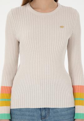 Kadın Krem Bisiklet Yaka Kazak - 50297099014