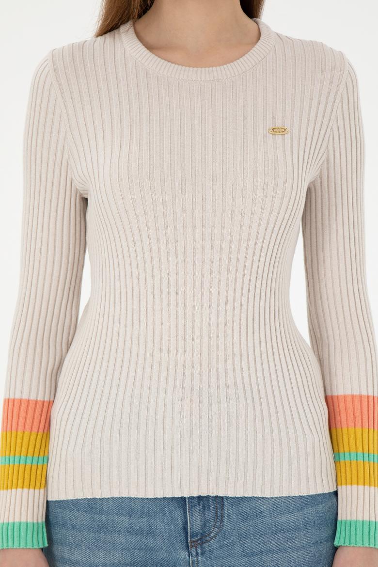 Kadın Krem Bisiklet Yaka Kazak - 50297099014