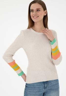 Kadın Krem Bisiklet Yaka Kazak - 50297099014