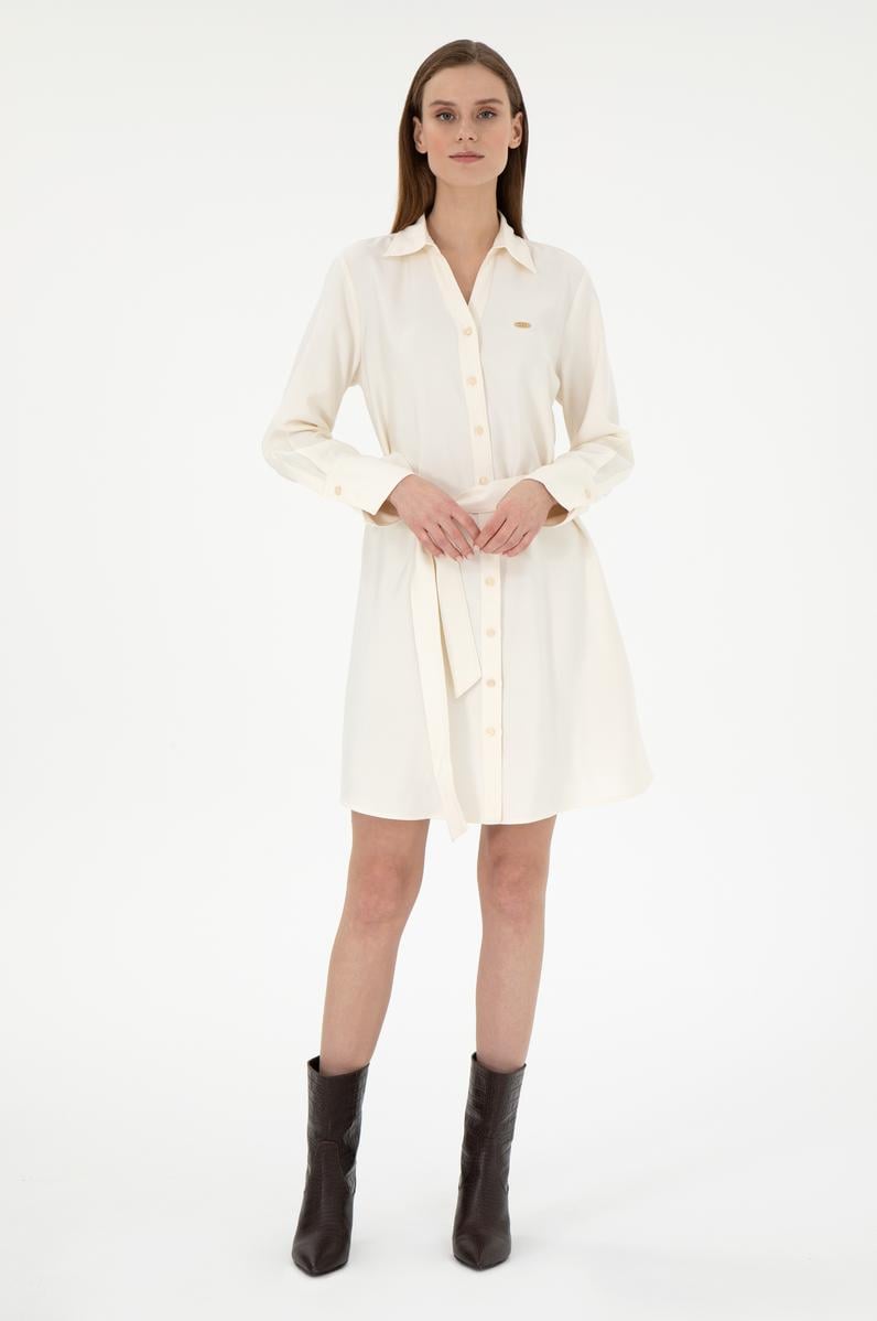 Kadın Krem Mini Boy Dokuma Elbise