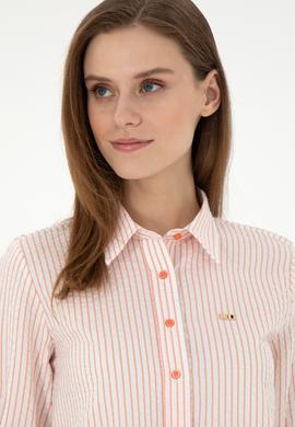 Kadın Somon Uzun Kollu Çizgili Gömlek - 50297106013