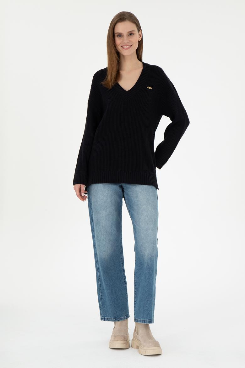 Kadın Lacivert V Yaka Kazak - 50297120003