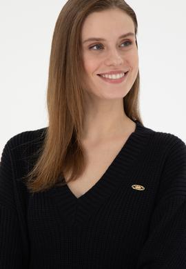 Kadın Lacivert V Yaka Kazak - 50297120003