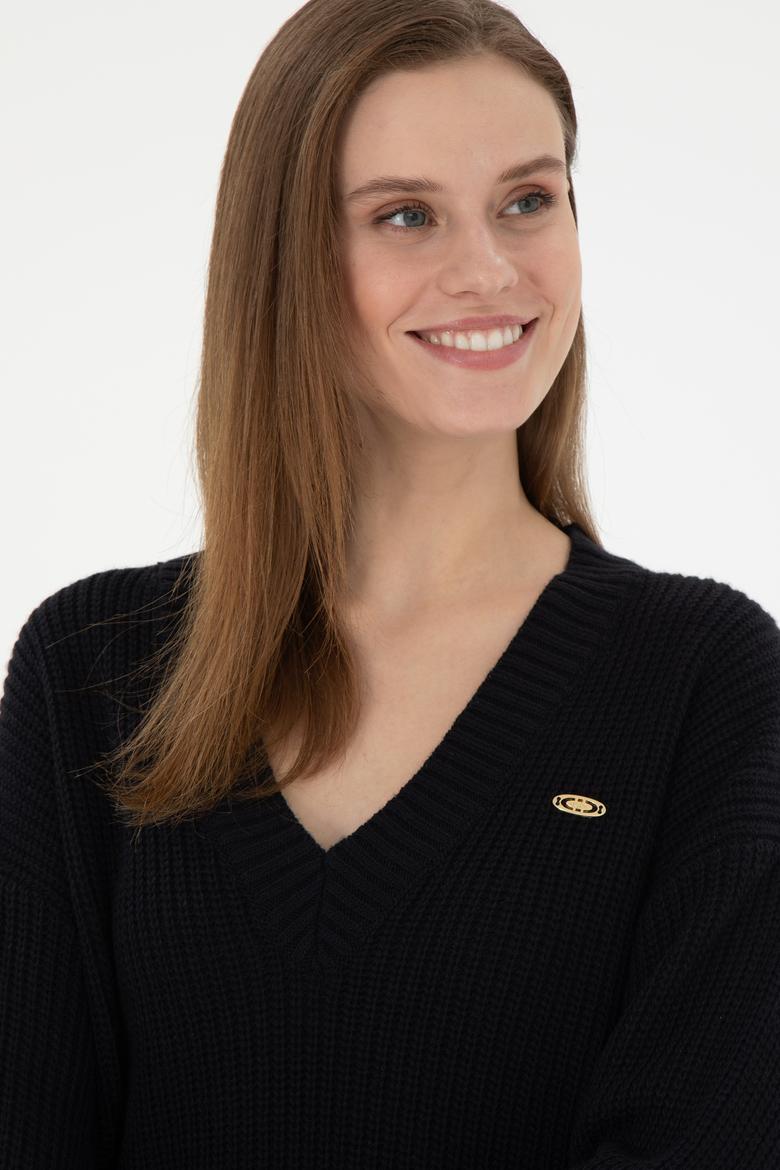 Kadın Lacivert V Yaka Kazak - 50297120003