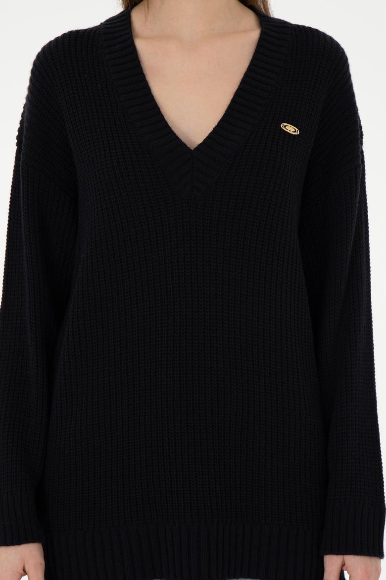 Kadın Lacivert V Yaka Kazak - 50297120003