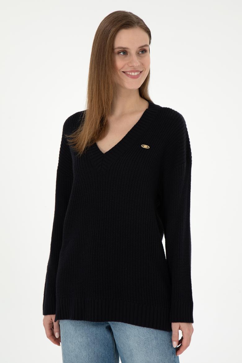 Kadın Lacivert V Yaka Kazak - 50297120003