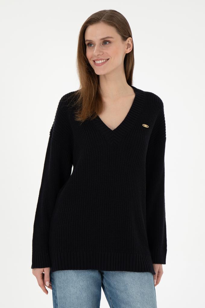 Kadın Lacivert V Yaka Kazak