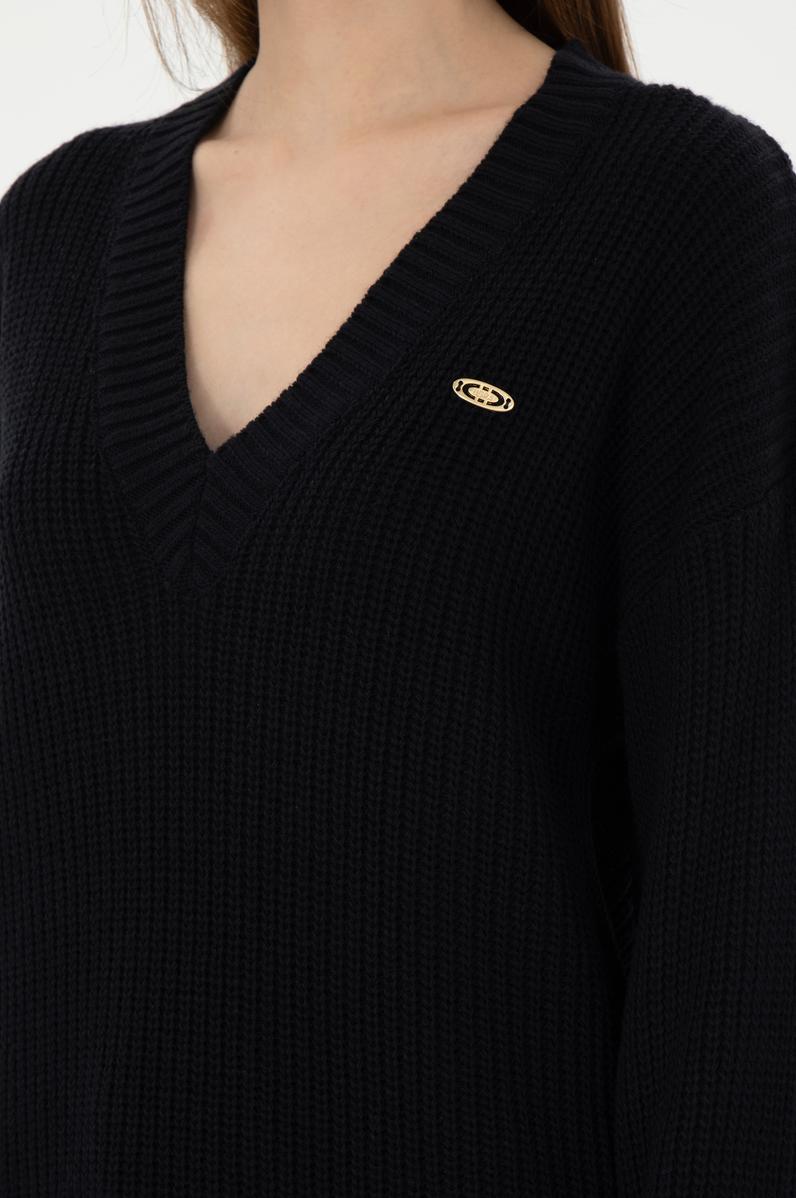 Kadın Lacivert V Yaka Kazak