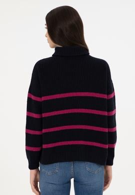 Kadın Lacivert V Yaka Fermuarlı Kazak - 50297407012