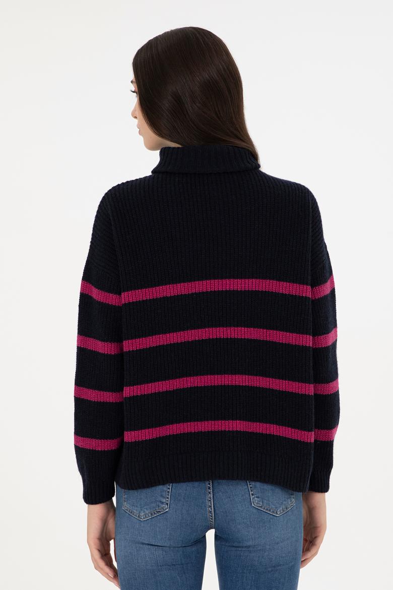 Kadın Lacivert V Yaka Fermuarlı Kazak - 50297407012