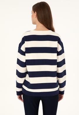 Kadın Krem Çizgili Bisiklet Yaka Sweatshırt - 50299003013