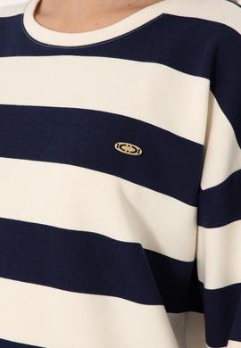 Kadın Krem Çizgili Bisiklet Yaka Sweatshırt - 50299003013