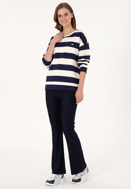 Kadın Krem Çizgili Bisiklet Yaka Sweatshırt - 50299003013