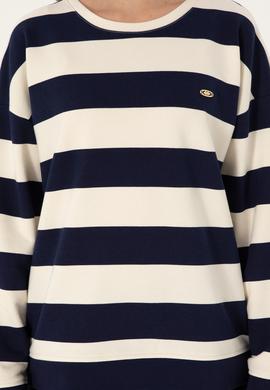 Kadın Krem Çizgili Bisiklet Yaka Sweatshırt - 50299003013