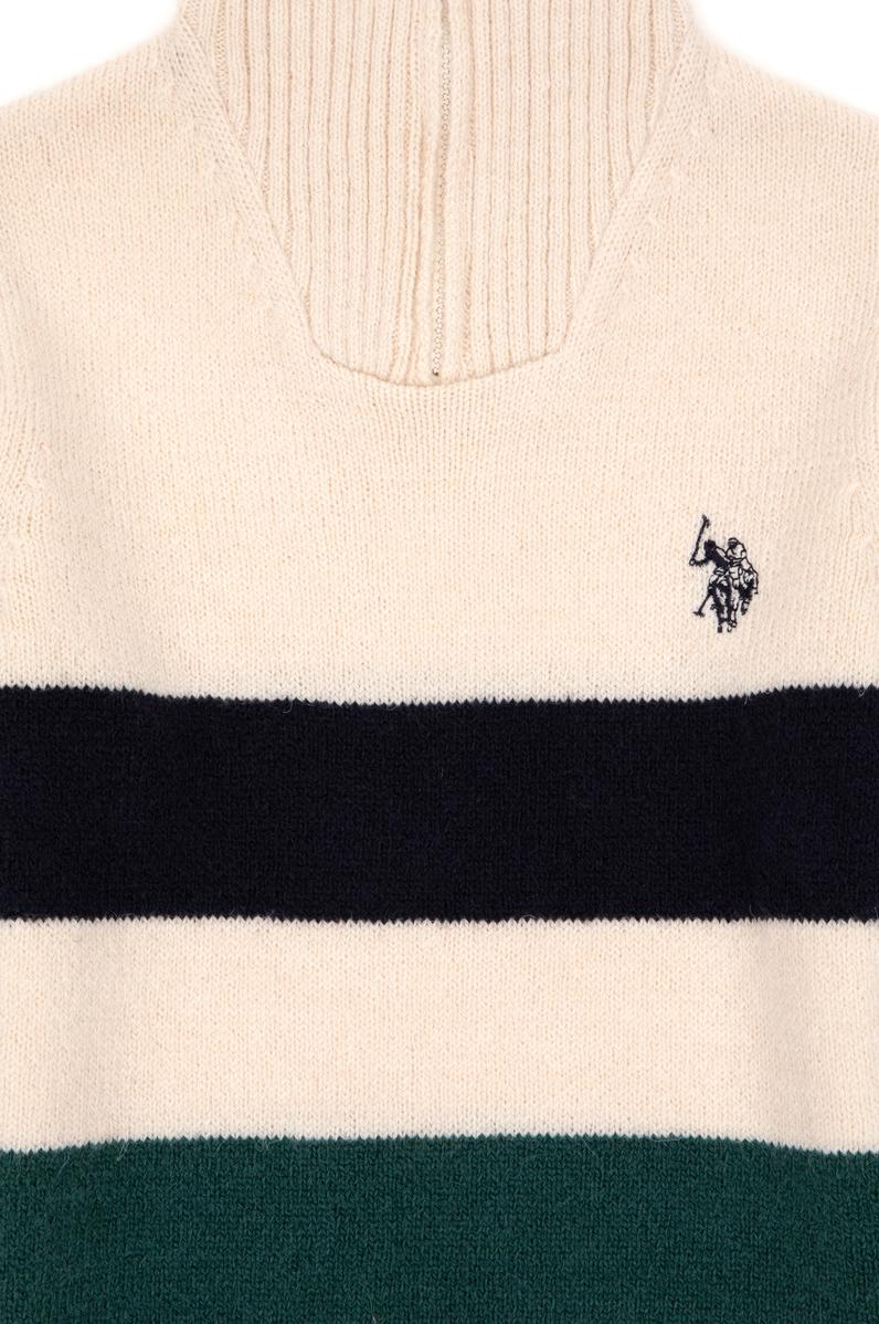 Erkek Çocuk Yarım Fermuarlı Krem Triko Kazak