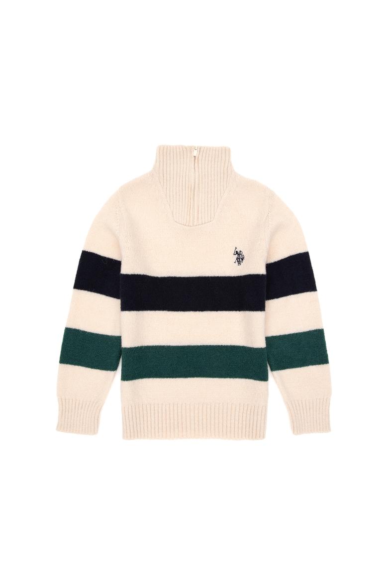 Erkek Çocuk Yarım Fermuarlı Krem Triko Kazak - 50295517016