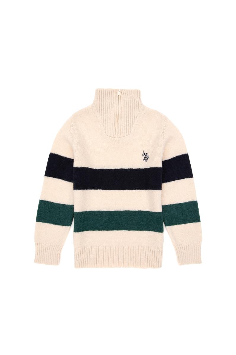 Erkek Çocuk Yarım Fermuarlı Krem Triko Kazak