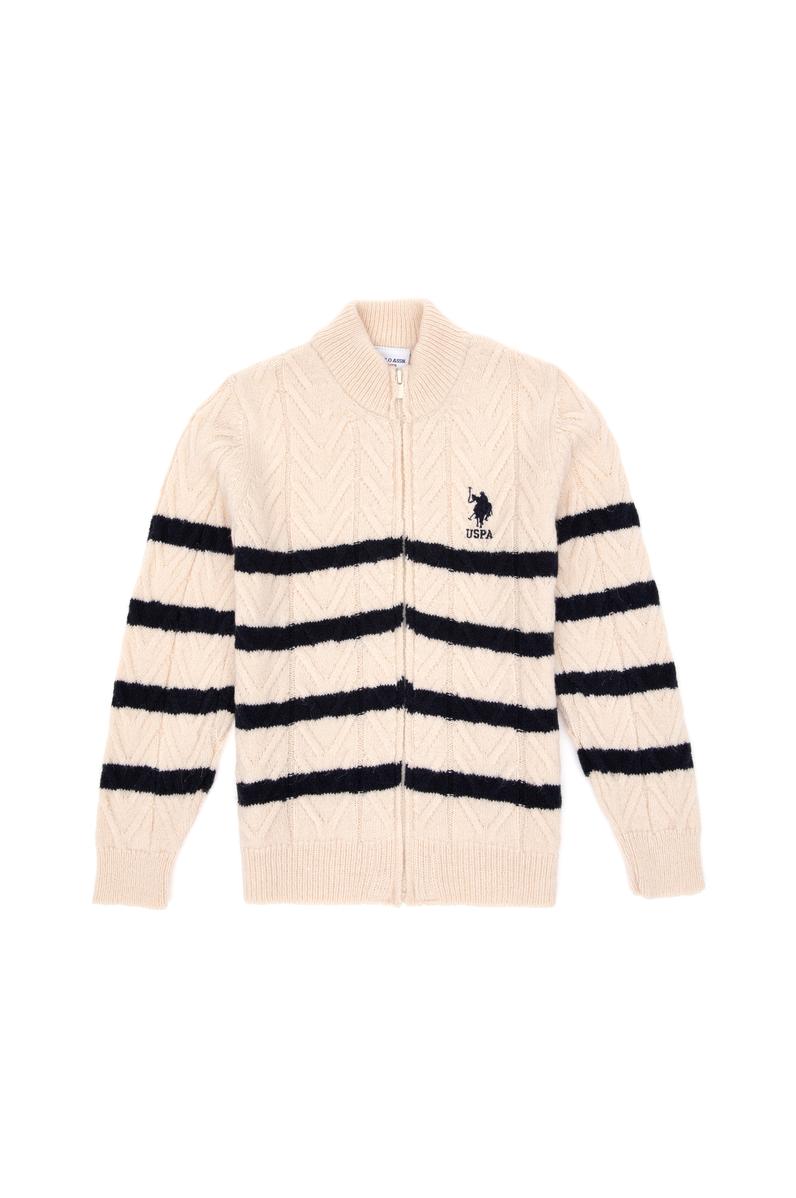 Erkek Çocuk Fermuarlı Krem Triko Hırka