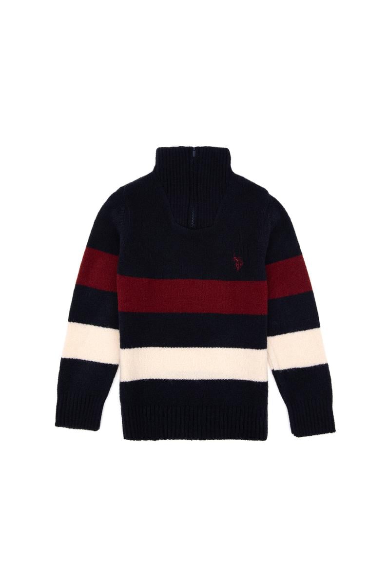 Erkek Çocuk Yarım Fermuarlı Lacivert Triko Kazak