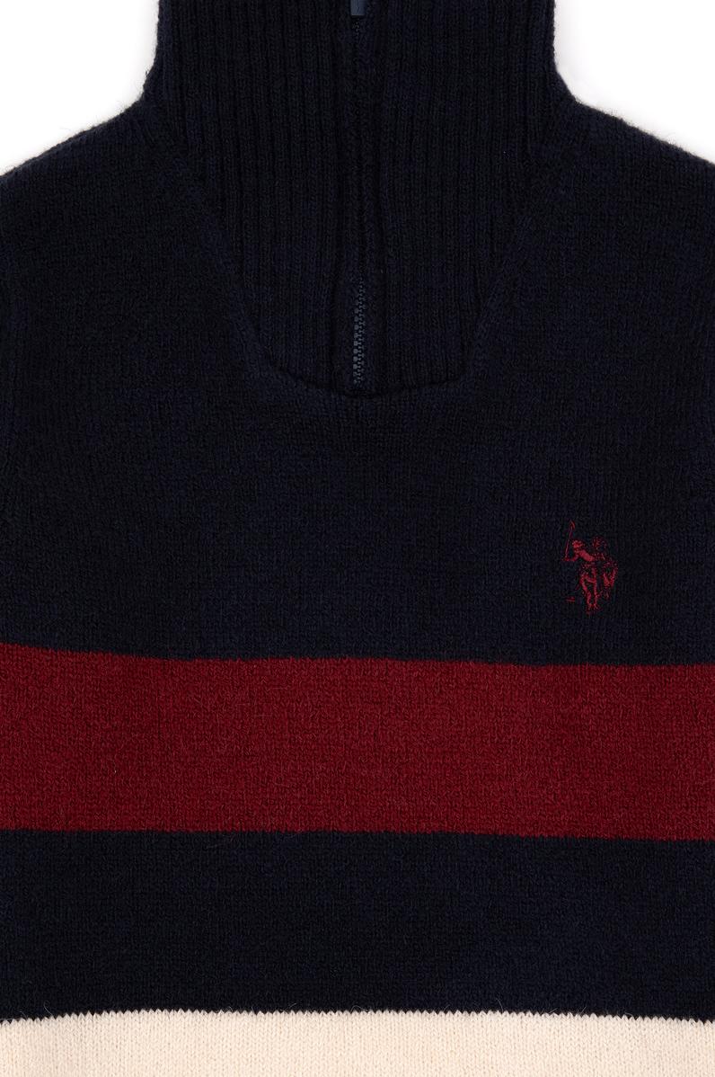 Erkek Çocuk Yarım Fermuarlı Lacivert Triko Kazak