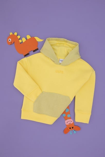 Kız Çocuk Sarı Kapüşonlu Sweatshirt