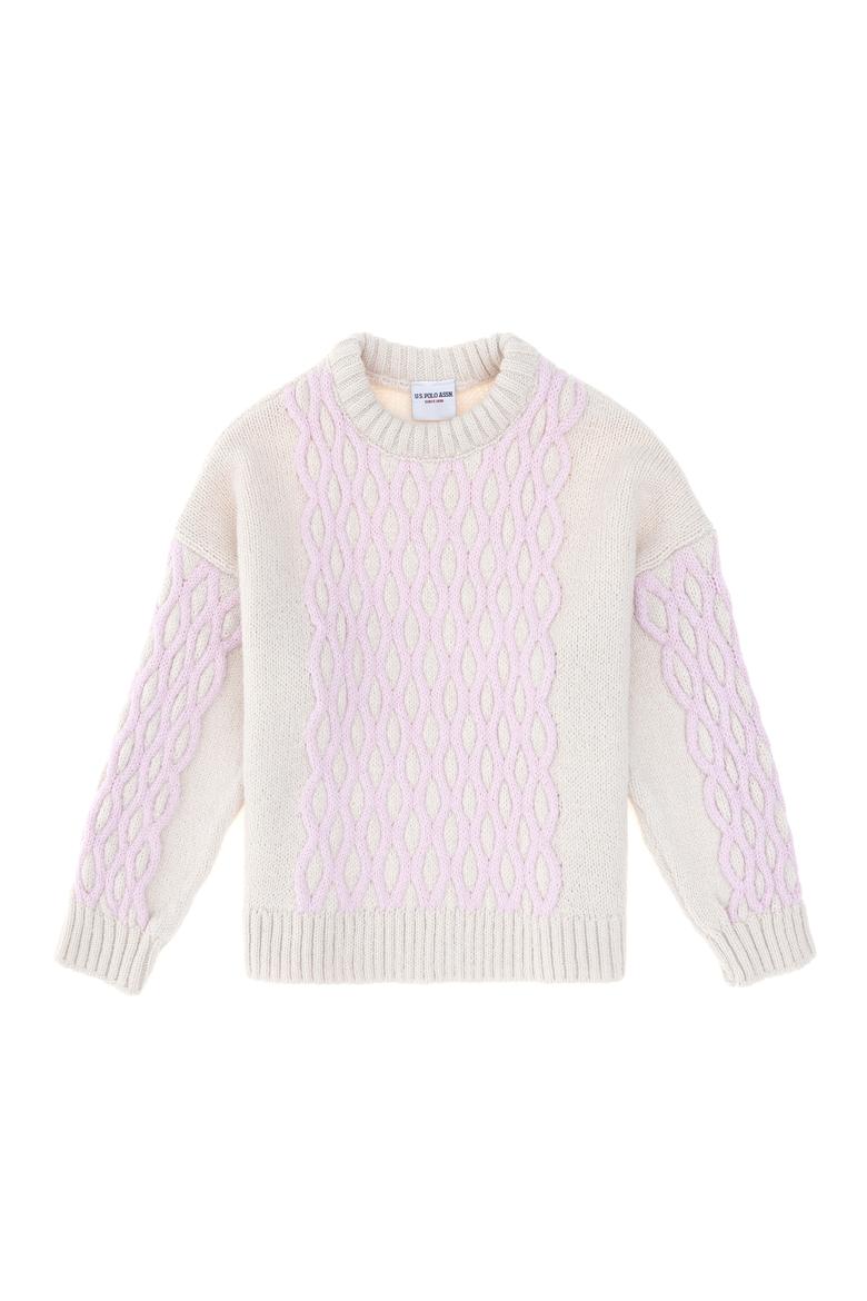 Kız Çocuk Krem Bisiklet Yaka Kazak - 50293126019