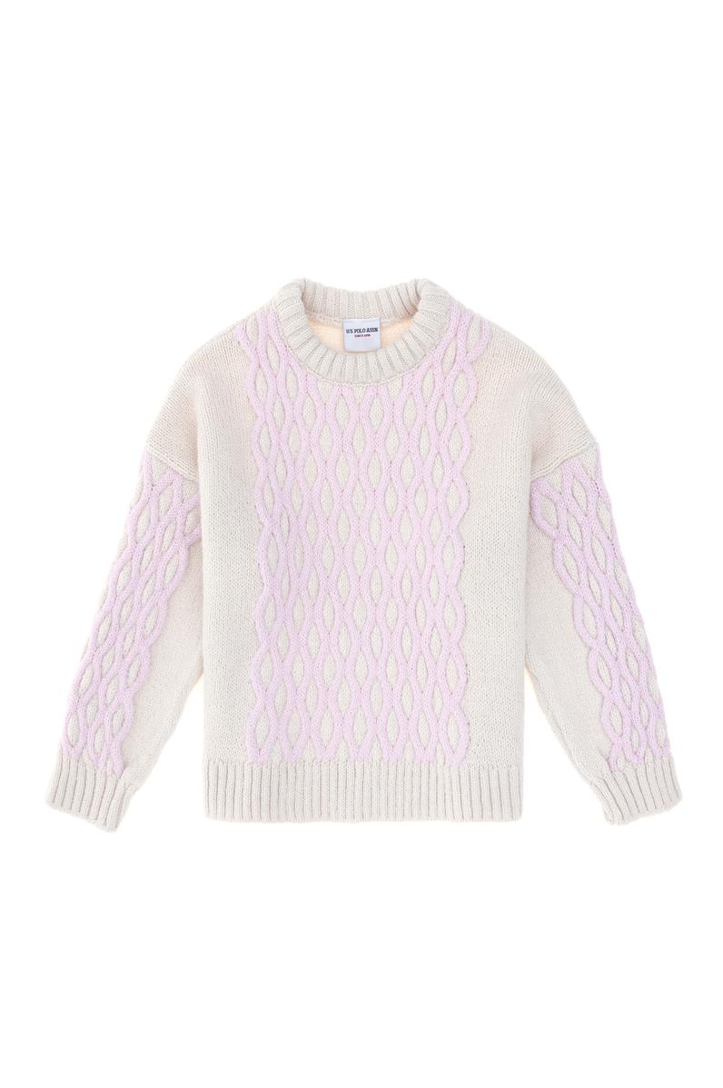 Kız Çocuk Krem Bisiklet Yaka Kazak