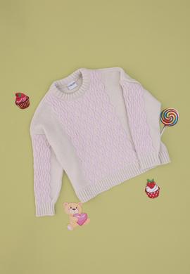 Kız Çocuk Krem Bisiklet Yaka Kazak - 50293126019