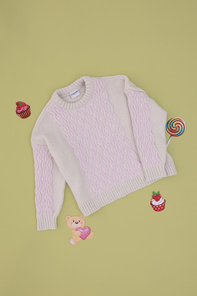 Kız Çocuk Krem Bisiklet Yaka Kazak