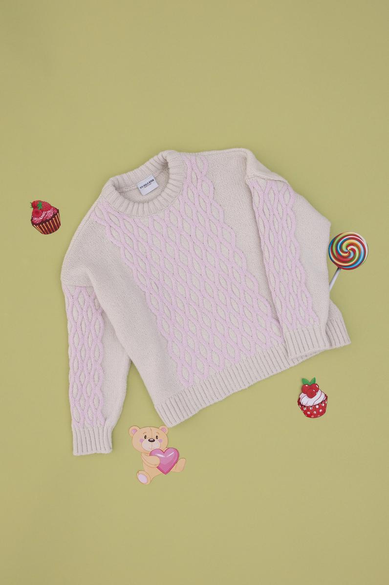 Kız Çocuk Krem Bisiklet Yaka Kazak