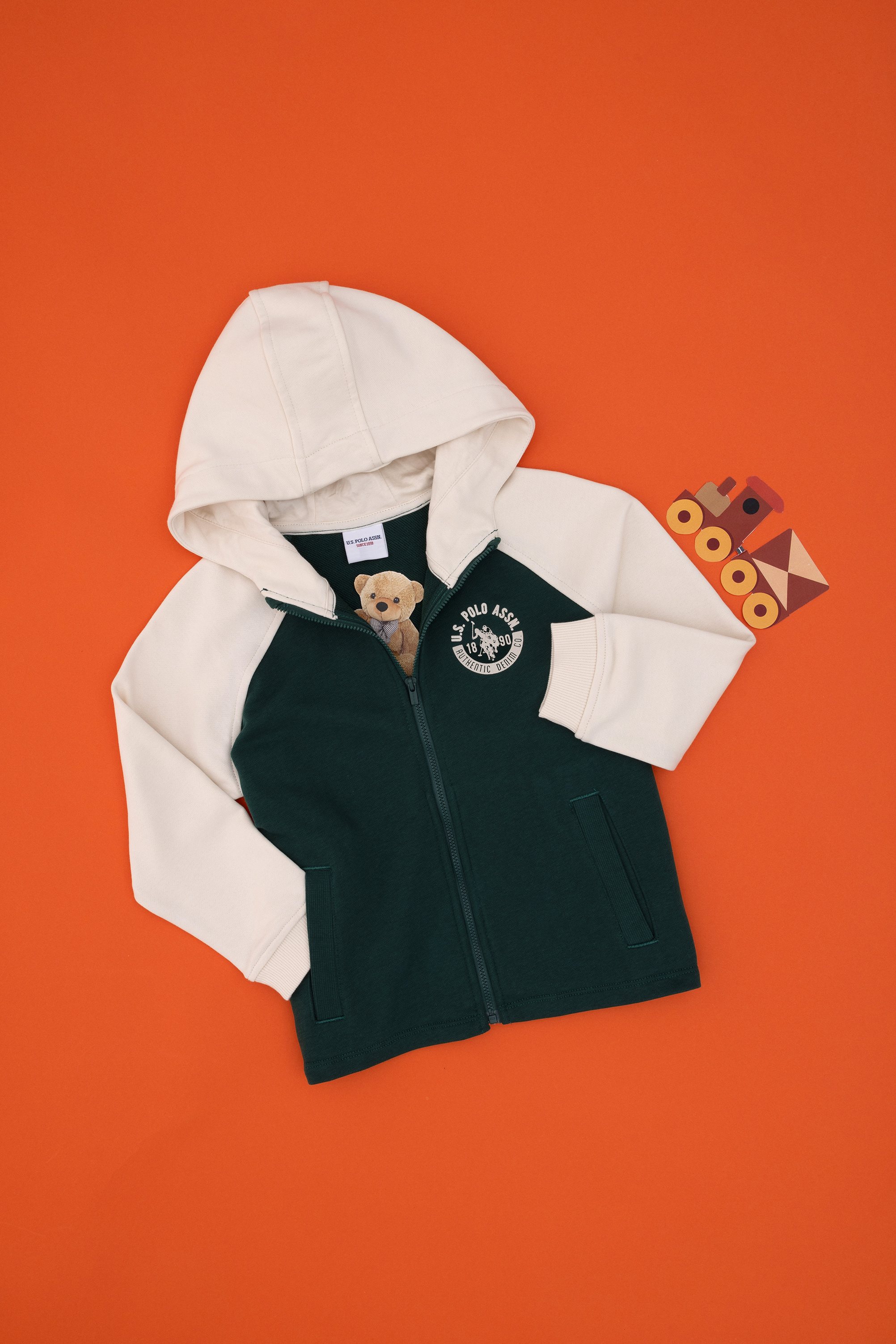 Erkek Çocuk Fermuarlı Kapüşonlu Koyu Yeşil Sweatshirt - Image 3