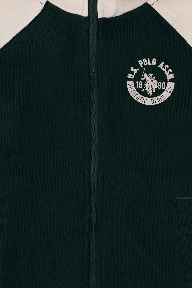 Erkek Çocuk Fermuarlı Kapüşonlu Koyu Yeşil Sweatshirt - 50293498018