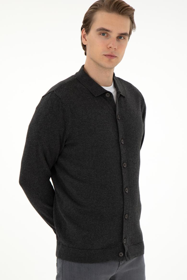 Erkek Antrasit Melanj Triko Hırka - 50297074015