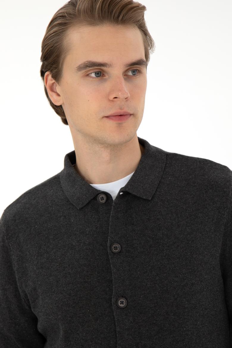 Erkek Antrasit Melanj Triko Hırka - 50297074015