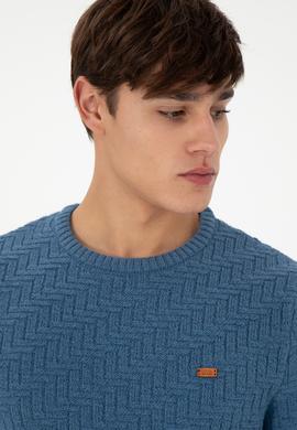 Erkek Slim Fit Bisiklet Yaka Saks Kazak - 50297050057