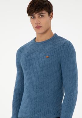 Erkek Slim Fit Bisiklet Yaka Saks Kazak - 50297050057
