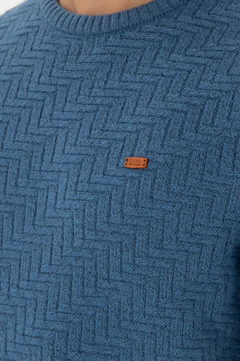 Erkek Slim Fit Bisiklet Yaka Saks Kazak