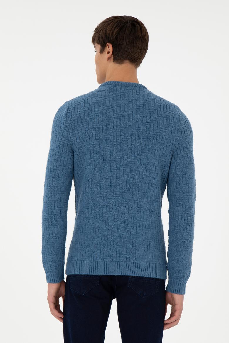 Erkek Slim Fit Bisiklet Yaka Saks Kazak - 50297050057