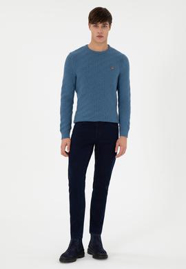 Erkek Slim Fit Bisiklet Yaka Saks Kazak - 50297050057