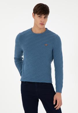 Erkek Slim Fit Bisiklet Yaka Saks Kazak - 50297050057